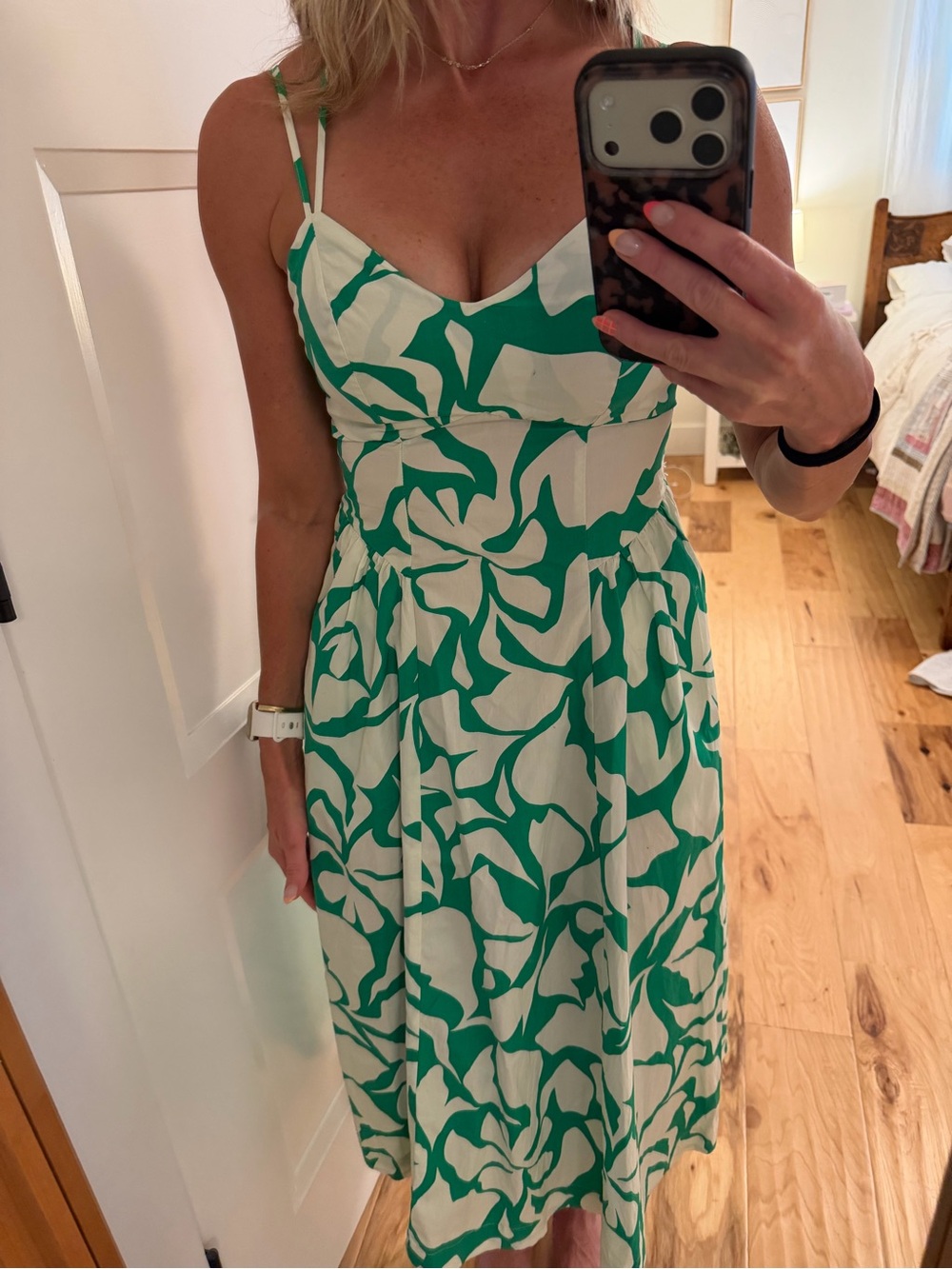 A New Day Green & White Floral-Print Midi Dress